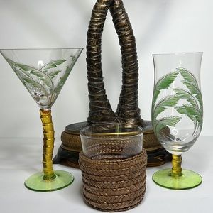 Bundle Free Gift Palm Tree Martini‎ Glass Palm Tree Goblet Glass Wicker Glass
